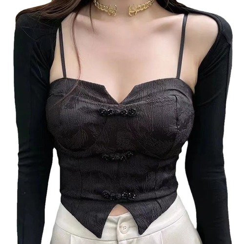 Retro Chinese style cheongsam camisole for women, hot girl style sexy belt, chest pad, short style, white wholesale
