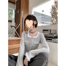 温柔风设计感毛边针织衫女秋冬法式修身内搭显瘦毛衣短款开衫上衣