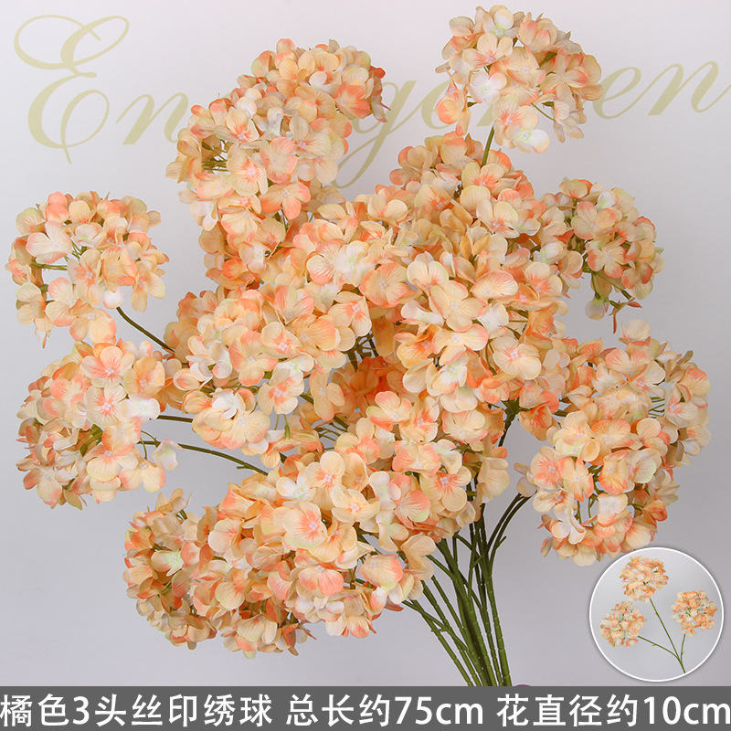 Flores de imitación naranja peonía naranja hortenida neblina orquídea flor flor de boda seda naranja