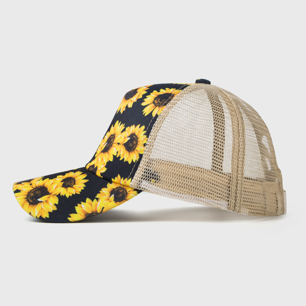 New Style Baseball Cap Men And Women Fashion Print Sunflower Mesh Hat display picture 5