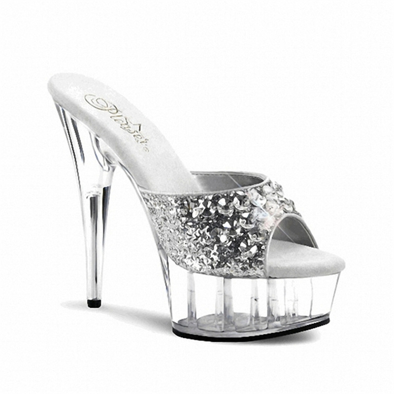 15cm cadenas de verano de cuero de tacón delgado pedidos de tacón alto blanco tamaño de dama redonda sandalias de moda de tacón grueso