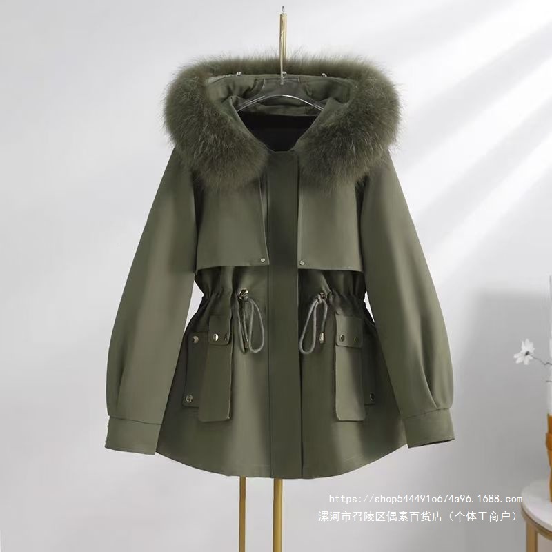 高端派克服超大毛领兔毛内胆可拆卸气质皮草外套女保暖