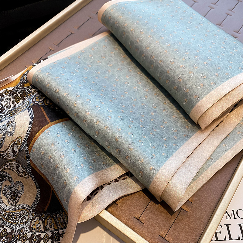 Elegant Blue Pure Silk Long Scarf For Women 2026 New Luxury Neck Tie Mulberry Silk Scarf - Thumbnail 4