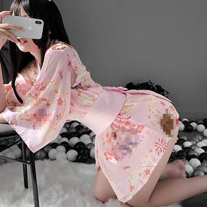 Printed rabbit summer thin Japanese kimono double-layer gauze maternity dress Nightgown bathrobe postpartum lactation pr