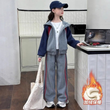 女童加绒休闲套装秋冬2025加厚女孩儿童洋气中大童网红运动两件套
