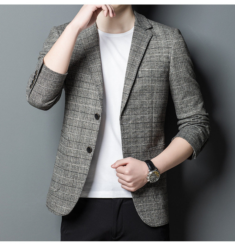 Áo vest nam họa tiết kẻ caro phong cách Hàn Quốc, dáng ôm co giãn, mặc thường ngày — Caro xám nhạt chi tiết 12