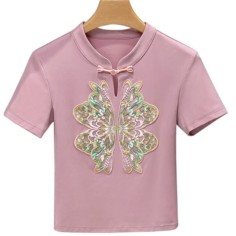 Nueva chaqueta china de estilo nacional de mujer verano 2024 nueva ropa de mujer retro bordado de hombro camiseta de manga corta