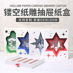 Creative Paper Sculpture Illustration Pull-Out Drawer Cosmetic Paper Box New Christmas Lipstick Essential Oil Perfume Gift Box Customization