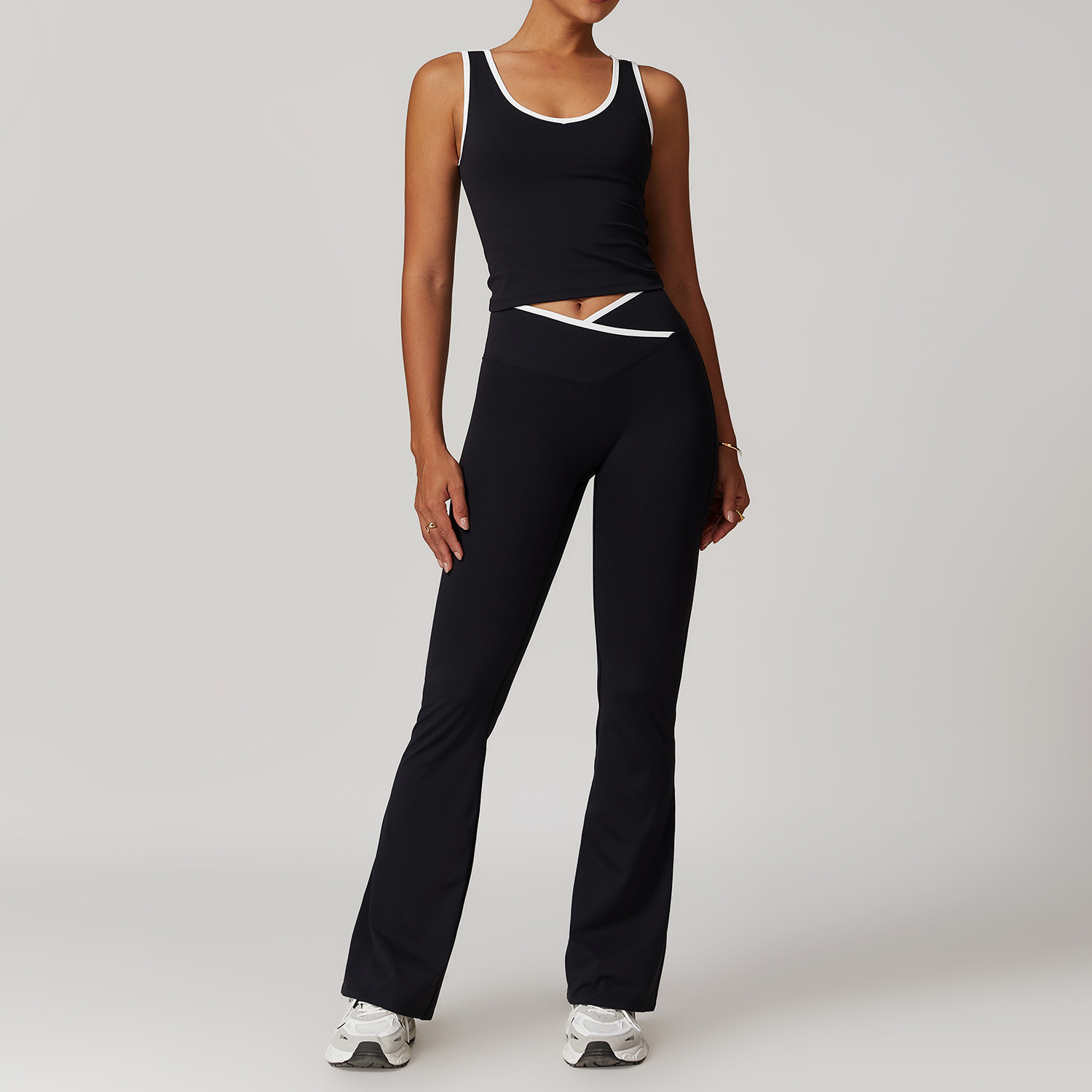 Cross-Border High-Waisted Sports Suit for Women, Color-Blocked Flared Yoga Suit, Running Fitness Yoga Suit 8843