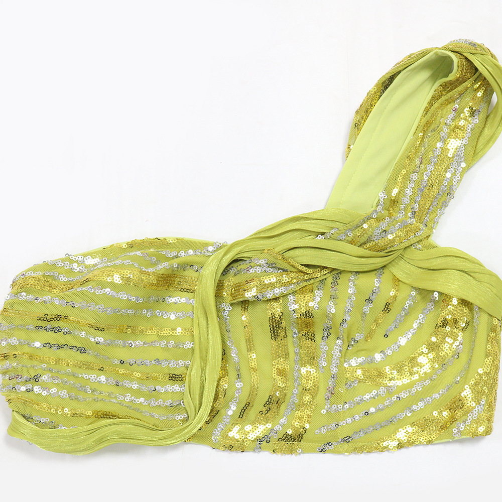 Women Sleeveless One Shoulder Short Length Top with Sexy Sheath Skirt Sets