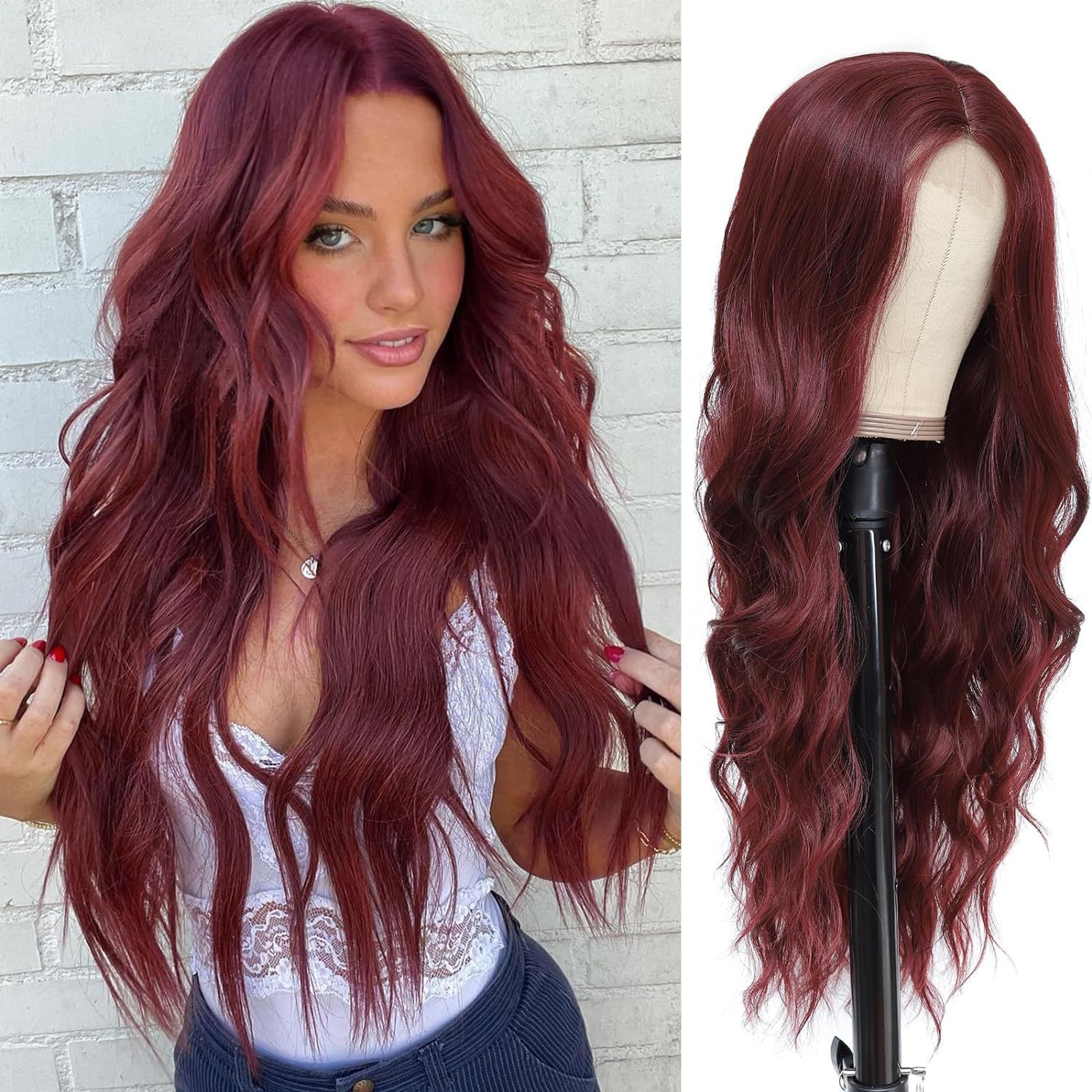 Parrucca lace front lunga onde morbide capelli sintetici quotidiani_voghion.com