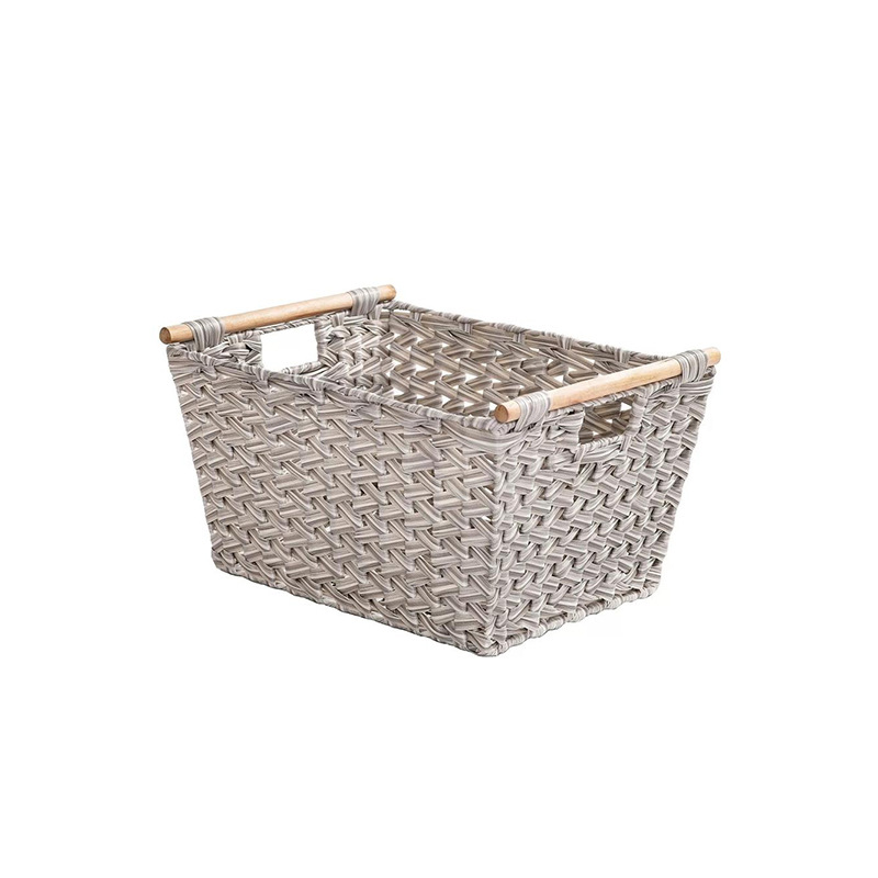 Caja de almacenamiento de ropa de tejido de caña de madera de estilo nórdico, cesta de almacenamiento de caña de tejido de caña, frutas, bocadillos, juguetes, artículos