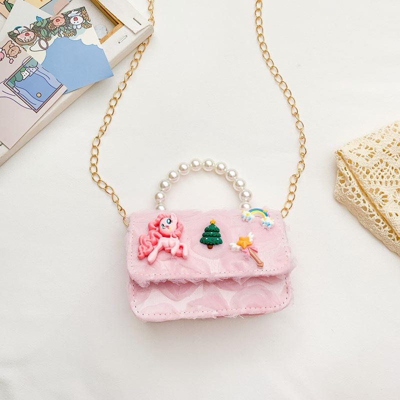 Dulce princesa bolso de hombro de perlas portátiles 2025 mini bolso de cadena de arco para niños