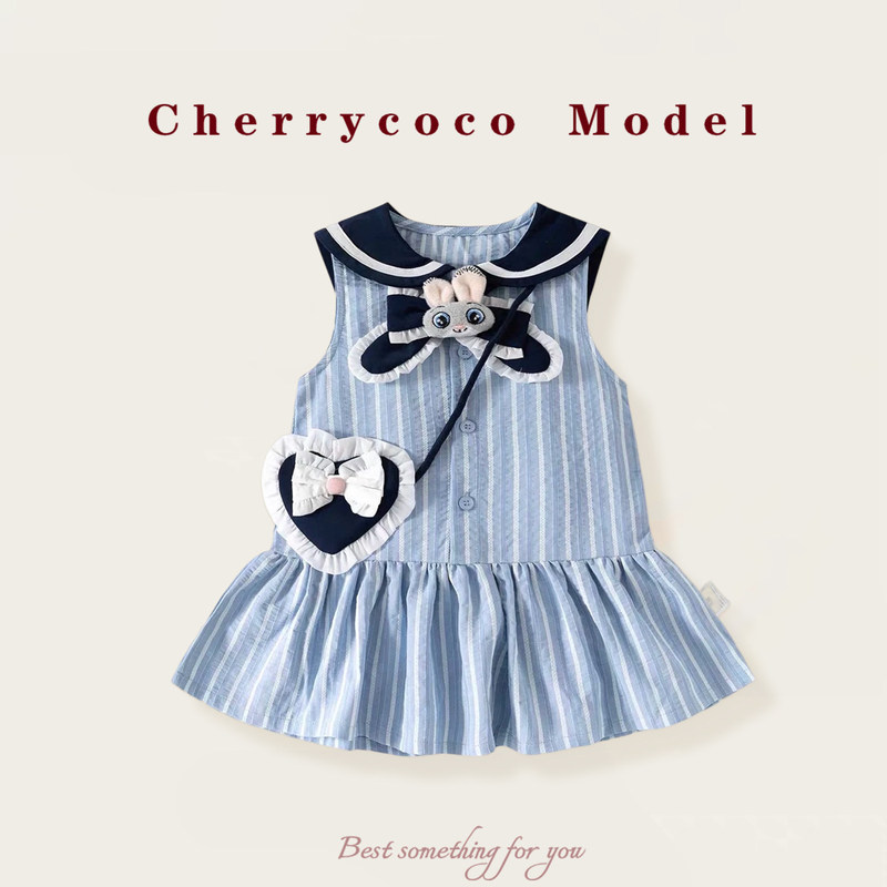 Cherrycoco Girls' Dress Summer New Style Baby Girl Striped Cute Vest Dress Bunny Police Officer Dress Cherrycoco Girls' Dress Summer New Style Baby Girl Striped Cute Vest Dress Bunny Police Officer Dress