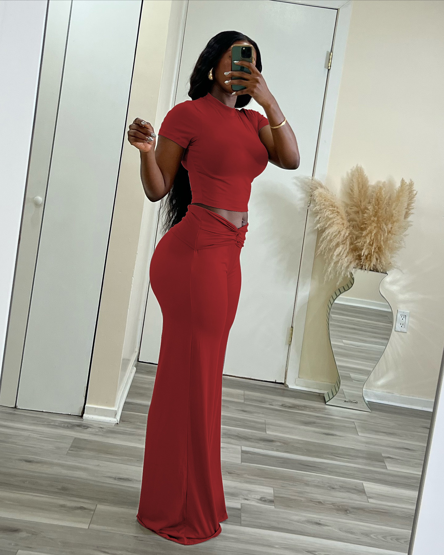 High Waisted Slimming Wide Leg Trouser And Top Two Piece Set_voghion.com