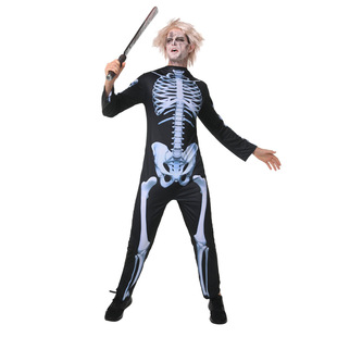 Halloween adult men's one-piece costume horror skull skeleton pattern Ghost Festival cos ball carnival costume