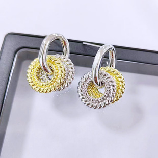 Circle Piece Earrings Niche Design Simple Personalized Two-color Metal Earrings Light Luxury Cold Style Women's Fashionable Earrings