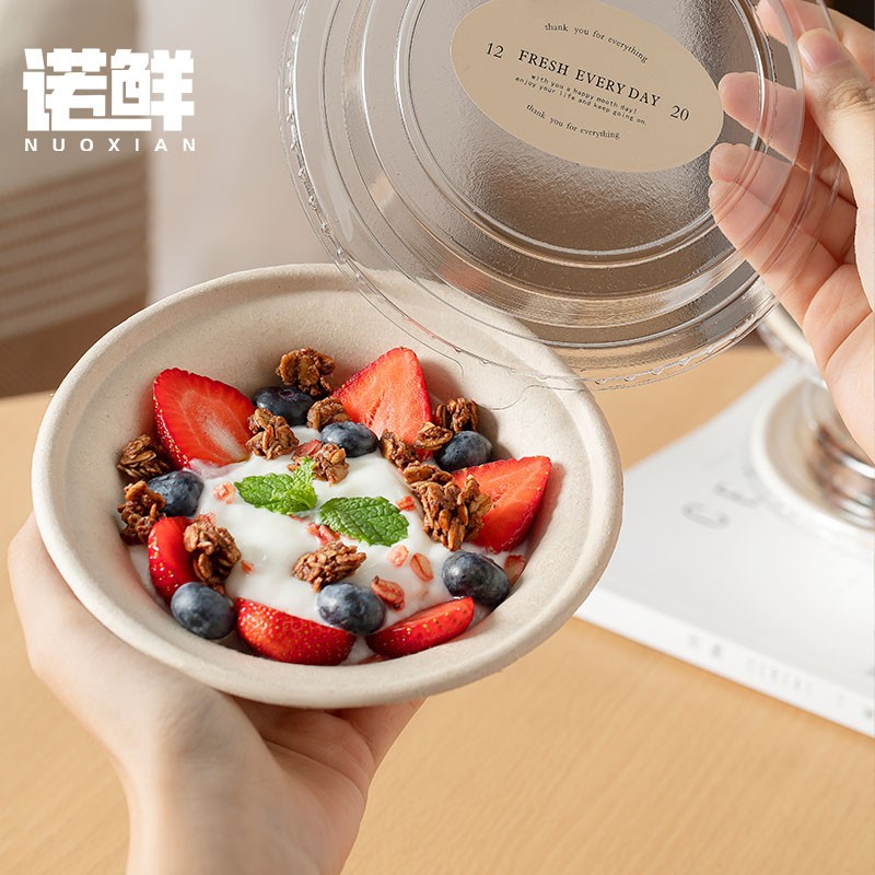 Tazón de yogur de pulpa desechable, tazón de polvo de hielo de barro de taro, puesto de postre de hielo de algodón de grado alimenticio, embalaje, protección del medio ambiente y degradable