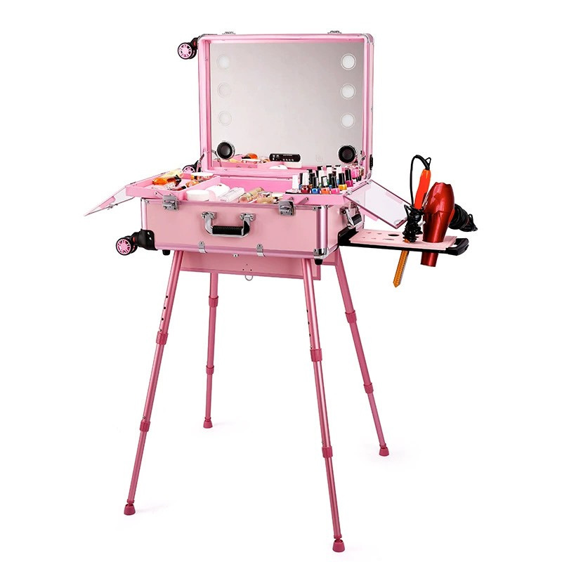 专业化妆师新娘跟妆化妆箱拉杆带蓝牙音乐LED灯支架工具箱大容量