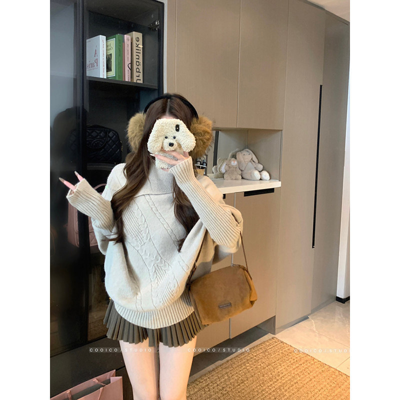 White turtleneck sweater for women, pullover, loose fit, irregular hem, suitable for layering, batwing sleeve cape knit top for autumn White turtleneck sweater for women, pullover, loose fit, irregular hem, suitable for layering, batwing sleeve cape knit top for autumn