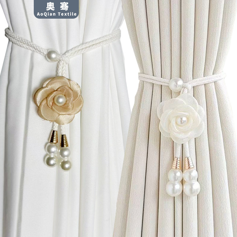 Creative Camellia Flower Curtain Tiebacks with Light Luxury Adjustable Sheer Curtain Decorative Gathering Rope Curtain Accessories Tiebacks