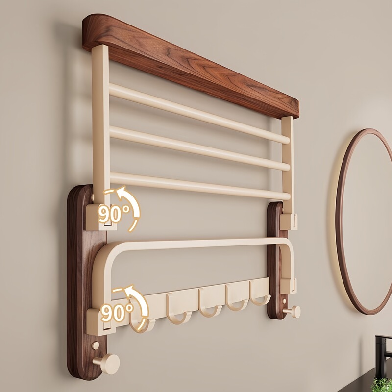 Medieval Style Punch-Free Walnut Towel Rack New Chinoiserie Atmospheric Bathroom Towel Rack Classy Bathroom Shelf