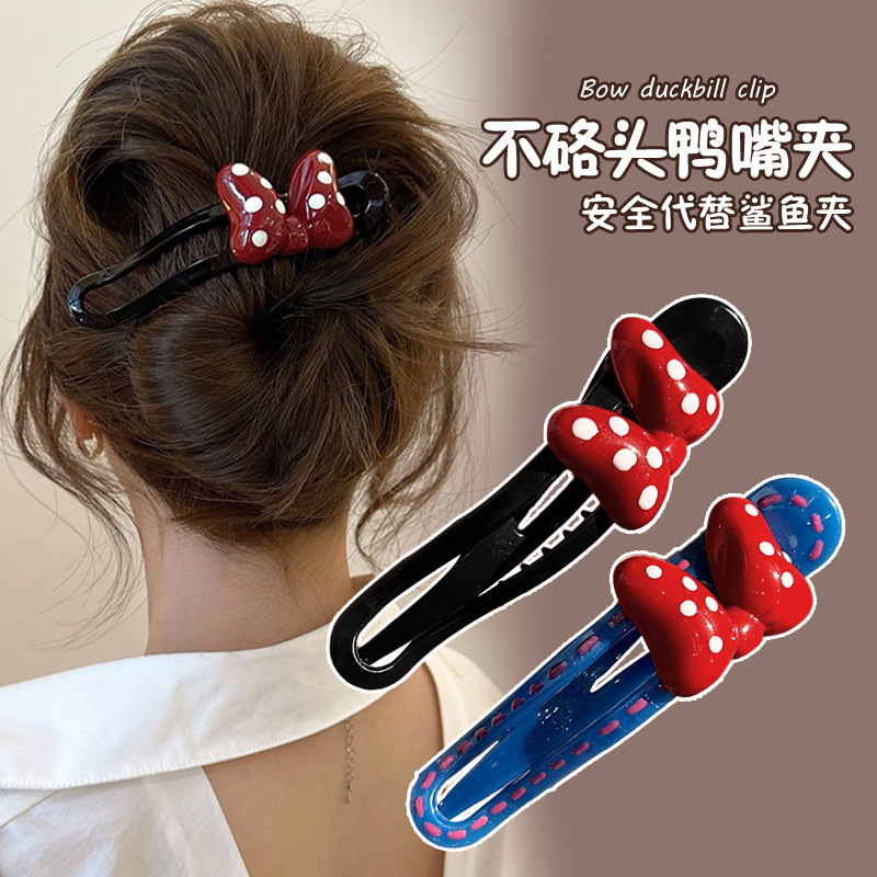 波点蝴蝶结发夹大号鸭嘴夹女2025新款高级感后脑勺半扎发一字抓夹|undefined