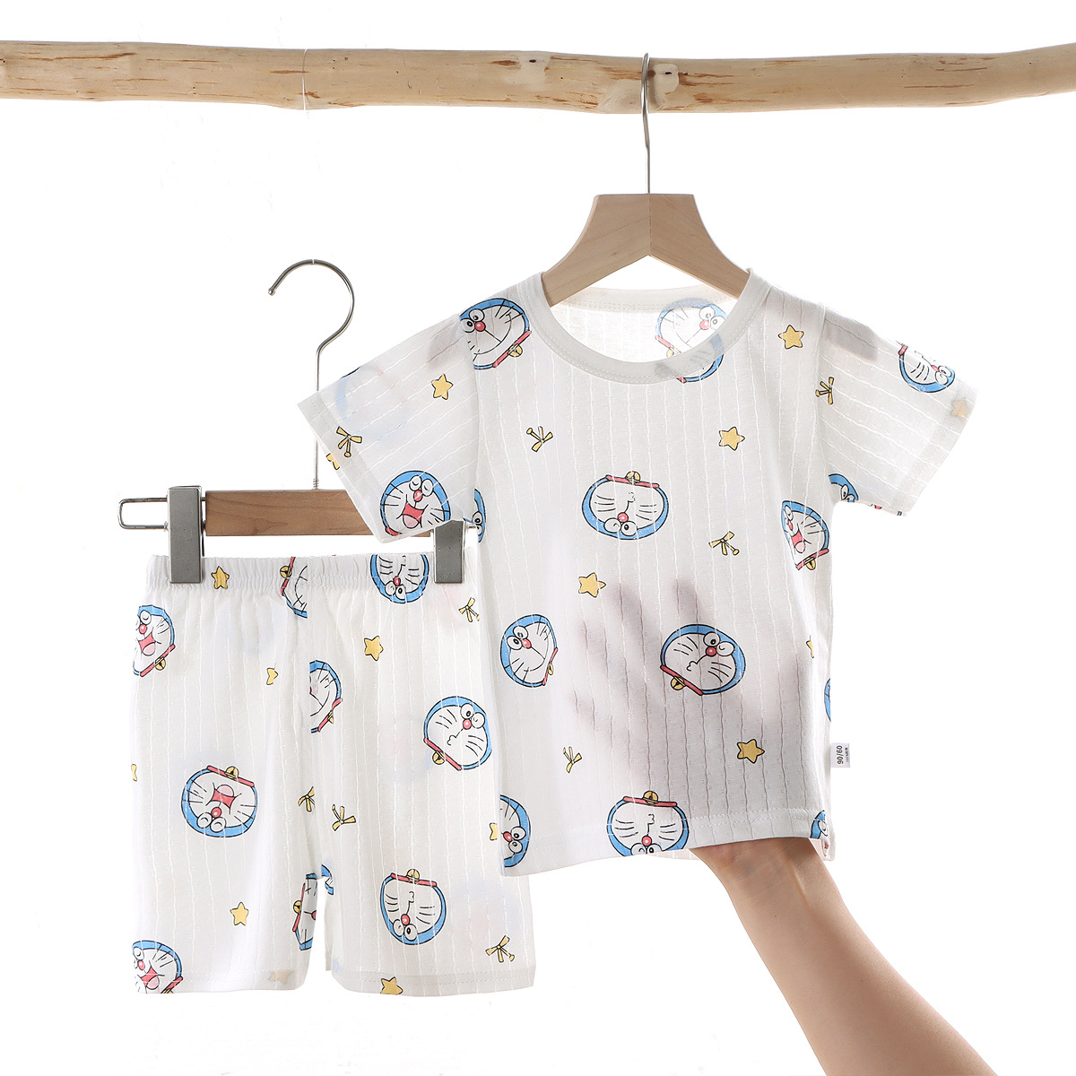 Conjunto de pijama para uso doméstico, ropa de algodón puro para aire acondicionado para niños y niñas, ropa de verano fina de manga corta para bebés y niños pequeños.
