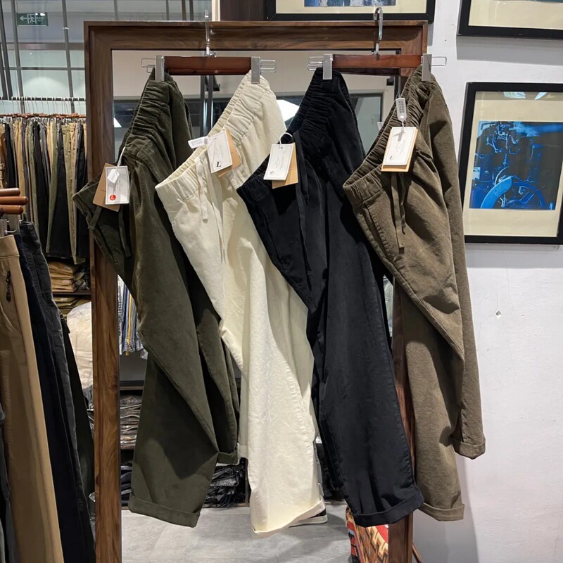 Corduroy Cropped Pants Autumn and Winter Outdoor Tooling Autumn and Winter Loose Solid Color fleece-lined Thickened Straight All-match Casual Pants