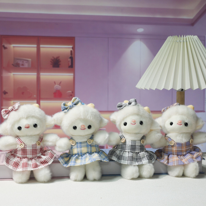 Cute and Adorable Skirted Sheep Pendant Plush Toy Doll, Plaid Skirted Little Sheep Bag Charm Keychain Doll