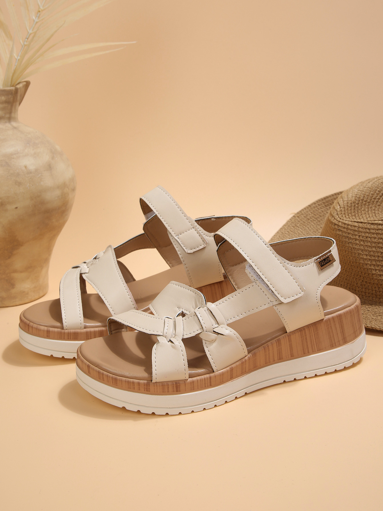 Women's Platform Wedge Sandals Comfort Velcro Cross Strap Shoes_voghion.com