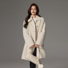 秘鲁进口高端苏力双面羊驼绒大衣中长款白色通勤羊毛呢加内衬外套