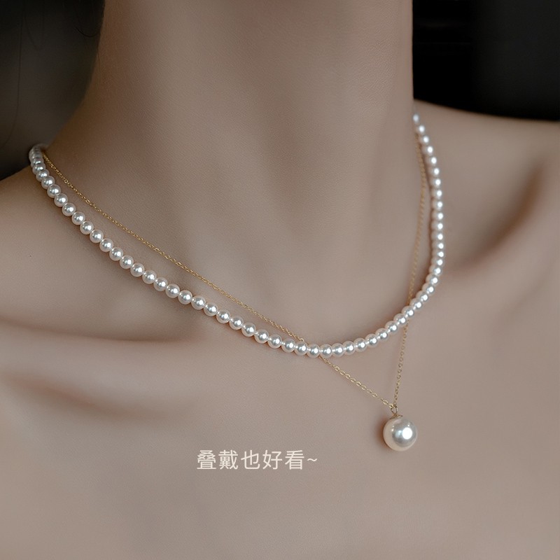 화이트 골드 진주 목걸이 + 기장 구슬 목걸이 단일 구슬 10mm + 4mm 구슬 체인