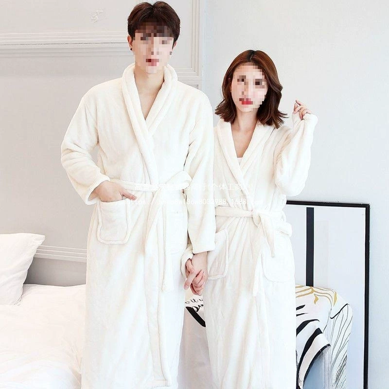 Банный халат женский зимний ночной халат пижама для выхода на улицу свободный фланелевый длинный утепленный халат с флисовой подкладкой для пары мужчин