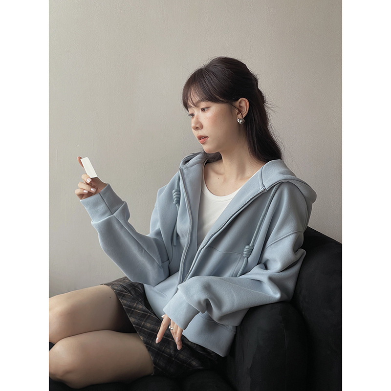 [Ge Ming] Korean Style Commuter Fleece-Lined Hooded Sweatshirt Jacket 2025 Winter Clothing Women's Loose Top W241B