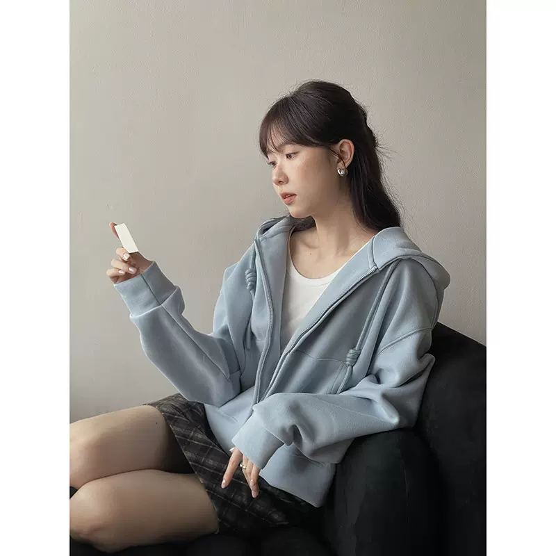 【歌铭】韩系通勤连帽卫衣外套2025秋季衣服女宽松显瘦上衣W241B