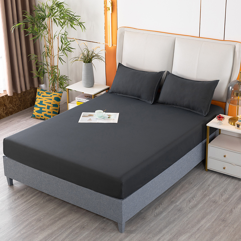 Sombrilla de cama impresa en color puro Juego de cama doble de una pieza Funda protectora de sábana cepillada Juego de cama de tres piezas