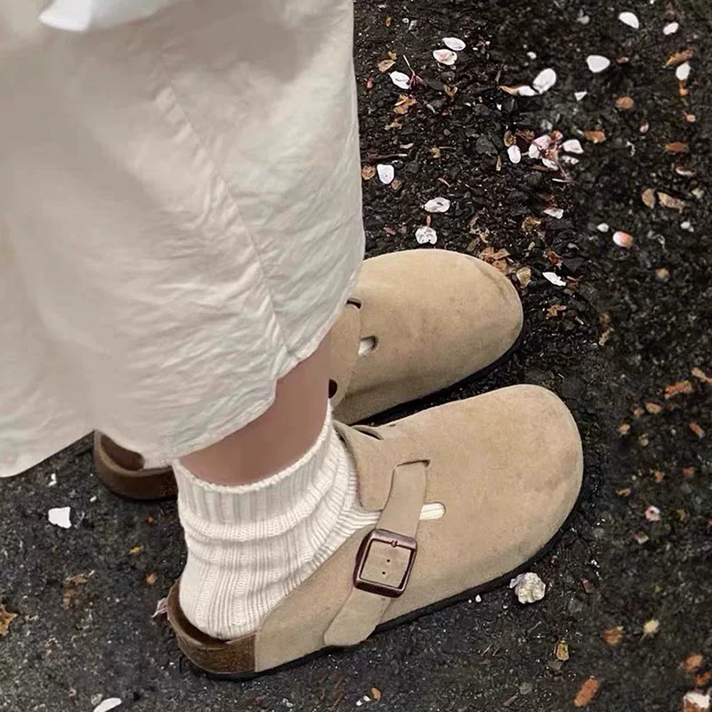 Кожаные туфли Birkenstock для мужчин и женщин, пробковая кожа коровьего меха, Birkenstock носок-носок полуприлегания сандалии-тапочки, женская летняя верхняя одежда, весна и осень, обувь с толстой подошвой