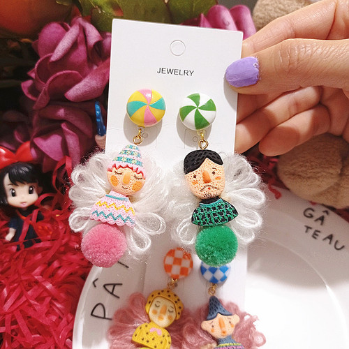 Autumn/Winter Ins Indian Doll Ethnic Style Funny Plush Flower Silver Ear Drops for Men and Women 925 Silver Earrings