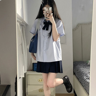 Japanese Style Preppy Style Jk Uniform Embroidered Water Color Loose Short-Sleeved Shirt Student Summer Black Pleated Skirt Suit for Women