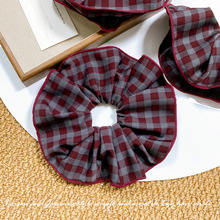 秋冬上新赵露丝同款紫红大肠发圈格纹布艺复古发绳高级感发饰发圈