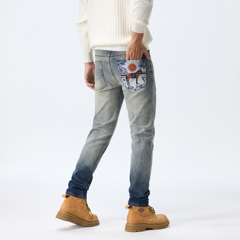Xintang autumn and winter new printed jeans for men, trendy brand, youth personalized embroidered Korean style slim-fit skinny pants Xintang autumn and winter new printed jeans for men, trendy brand, youth personalized embroidered Korean style slim-fit skinny pants