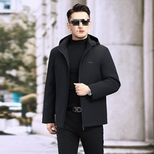 男士冬季中厚商务鹅绒外套黑色灰绿色