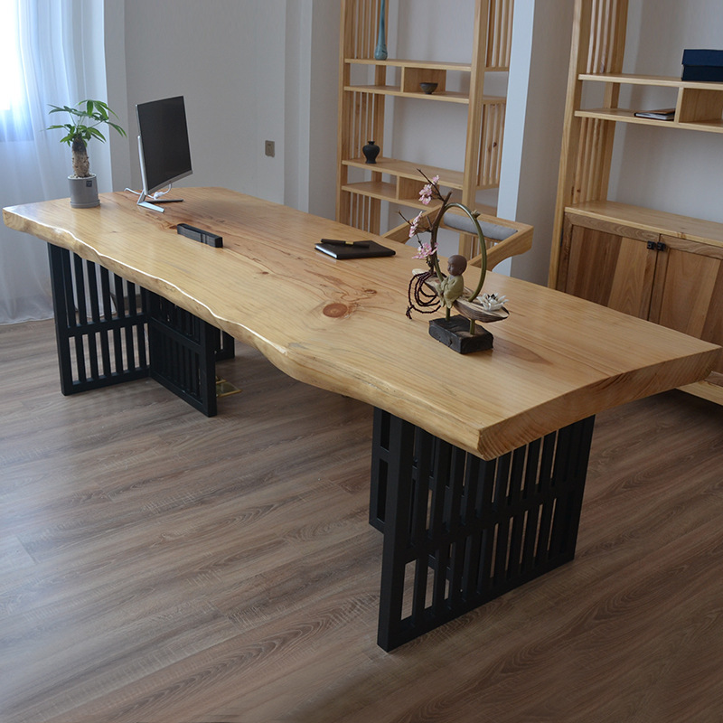 Nordic Home Study Writing Desk Log Large Board Table Company Creative Single Boss Table Natural Edge Office Desk and Chair