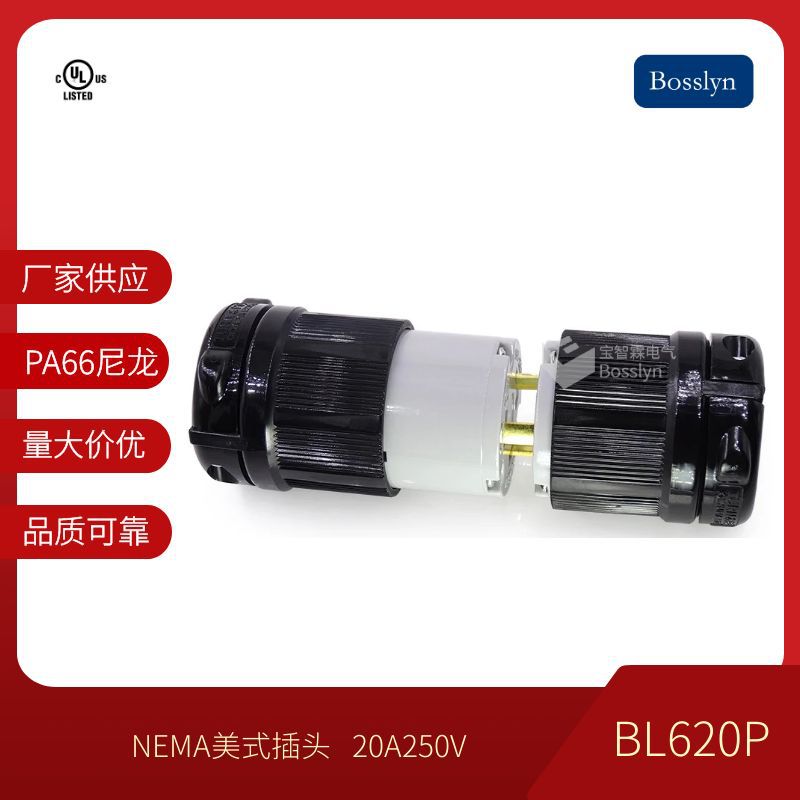 2 Pole 3 Wire Grounding二相三线锁式20A 250V美式接线电源插头