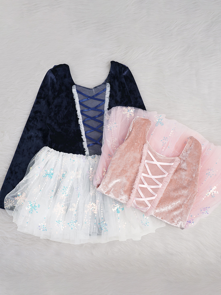 Ropa de baile para niños, falda de gasa hinchada con copo de nieve, terciopelo de otoño e invierno, traje de ballet de manga larga, ropa de actuación, ropa de práctica