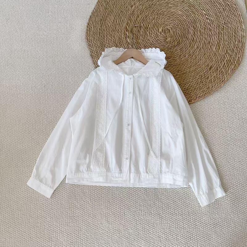 Korean Style Loose Splicing Lace Hooded Design Shirt Women's Slim and Versatile Cardigan Top