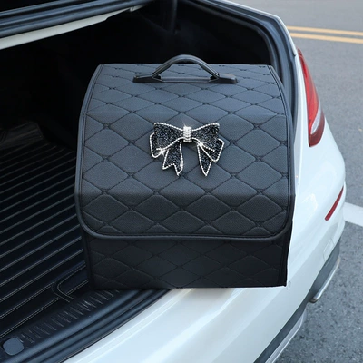 Car storage bag/box | Car Multifunctional Trunk Debris - full-diamond-bow-small-size-black
