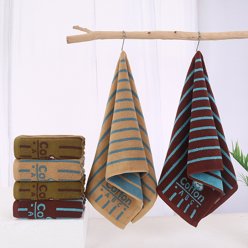 Serviette de visage en coton rayée absorbante pour la salle de bain_voghion.com