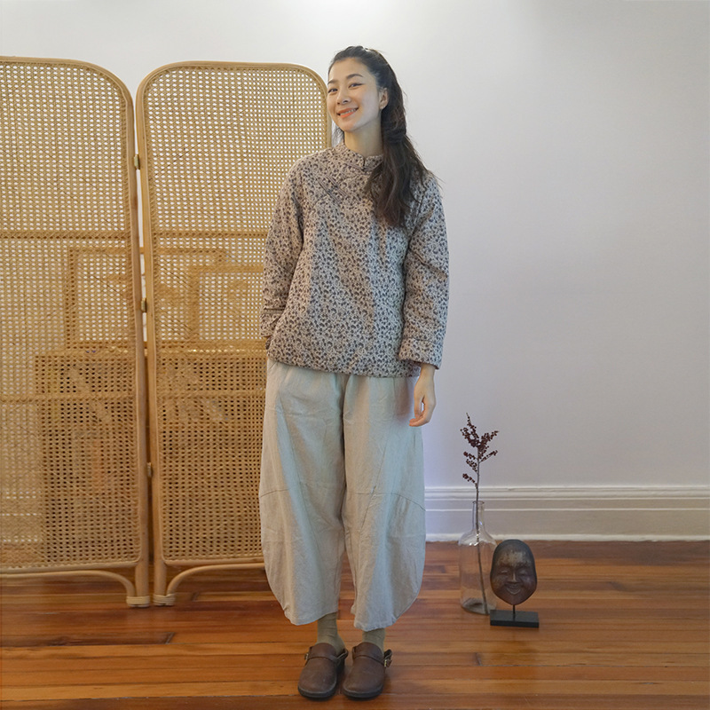 原创中式国风磨毛碎花温暖加厚棉衣 复古茶服禅意显瘦棉服M21326